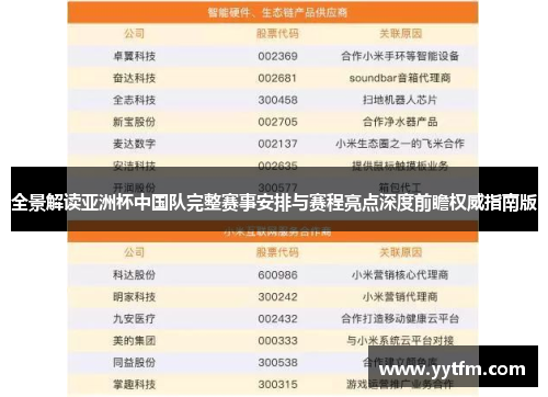 全景解读亚洲杯中国队完整赛事安排与赛程亮点深度前瞻权威指南版